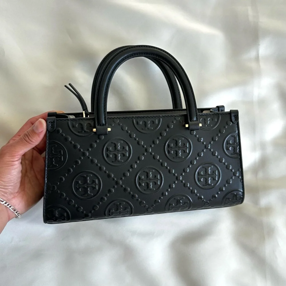 Tory Burch Black Embossed Leather Crossbody Satchel